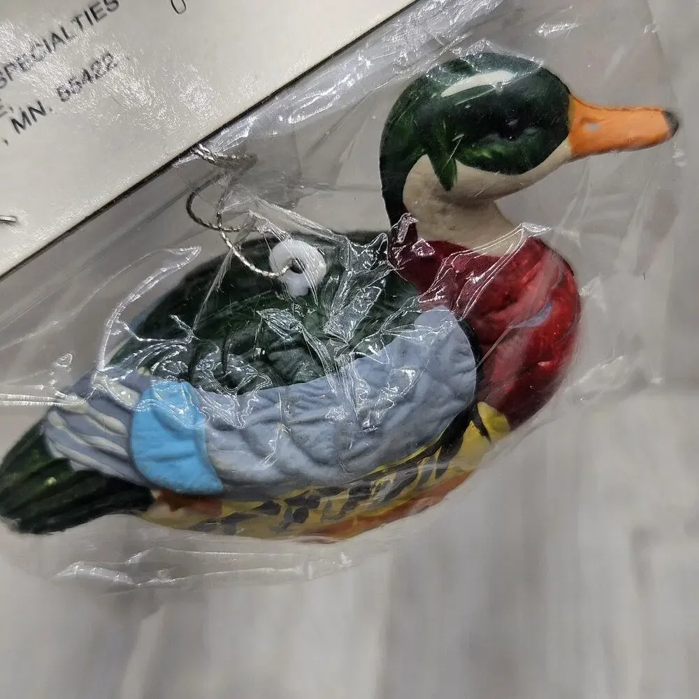 Vintage 1986 Duck Ornament Pair Hand Painted Christmas Decoration Seasonal Lot‎